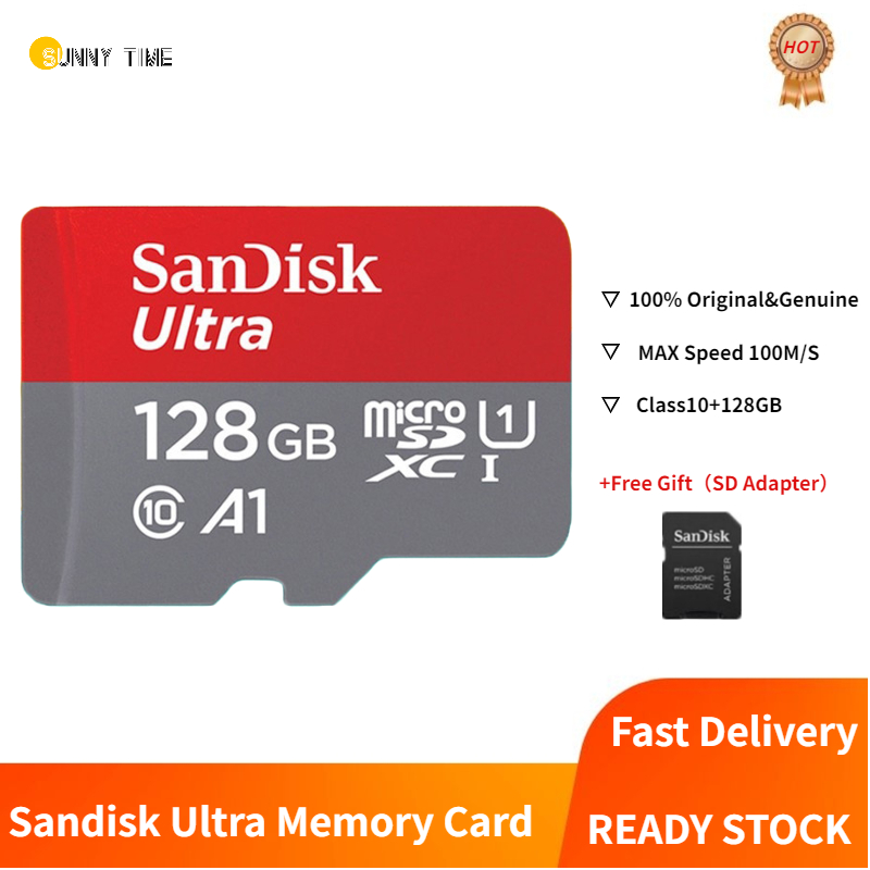 【จัดส่งจากกรุงเทพ】 SanDisk Ultra การ์ดหน่วยความจำ Memory card micro 128GB ความเร็วอ่าน 100MB/s จุ (ของแท้)