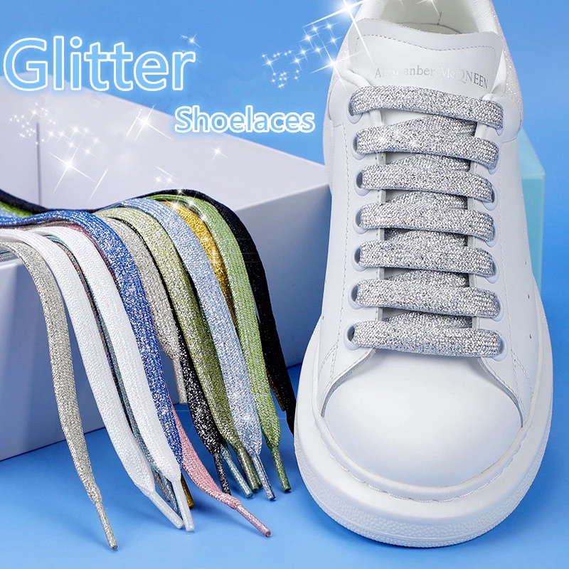 Amropi Glitter Flat Shoe Laces - 6mm Width, 70-300cm Length Options For Sneakers & Boots (Gold/Silver) - View #8