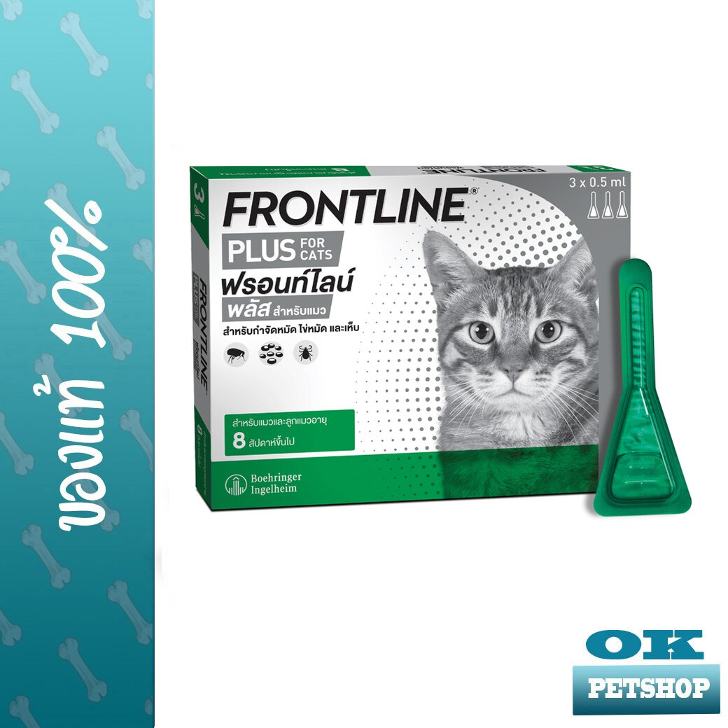 หมดอายุ2/24  FRONTLINE PLUS CAT [แมว] ผลิตภัณฑ์กำจัดเห็บ หมัดและไข่หมัด สำหรับแมวและลูกแมวอายุ 8 สัปดาห์ขึ้นไป