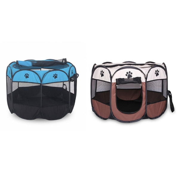 2 Pcs Portable Folding Pet Tent Dog House Cage Dog Cat Tent Playpen Puppy Kennel Easy Operation Octagon Fence a & B