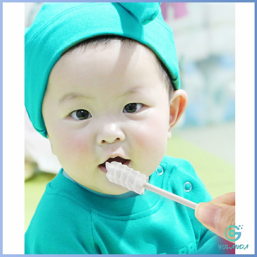 Yolanda ผ้าก๊อซเช็ดทำความสะอาดช่องปากเด็กแบบแท่งใช้แล้วทิ้ง 1 กล่องมี