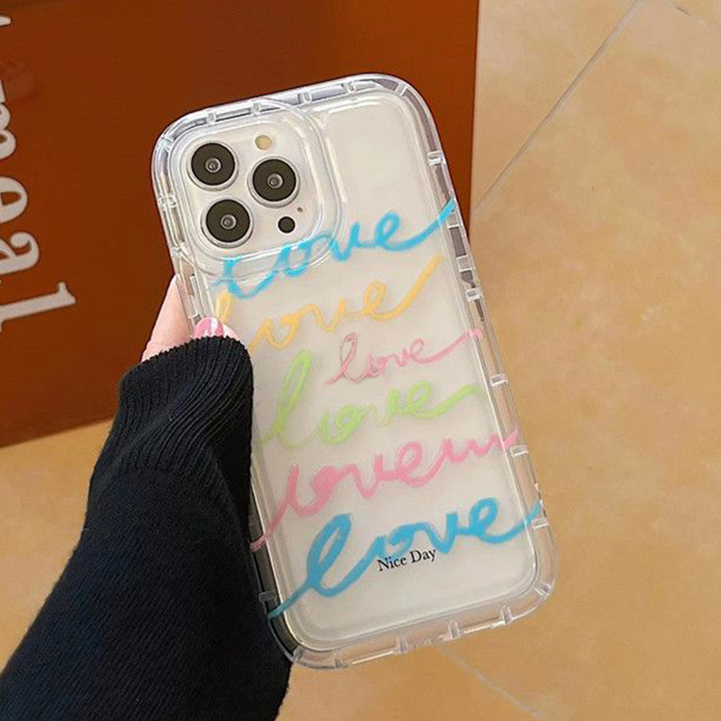 For IPhone 13 Pro Max IPhone Case Thickened TPU Soft Case Clear Case Airbag Shockproof Colourful Love Compatible with For 11 Pro Max
