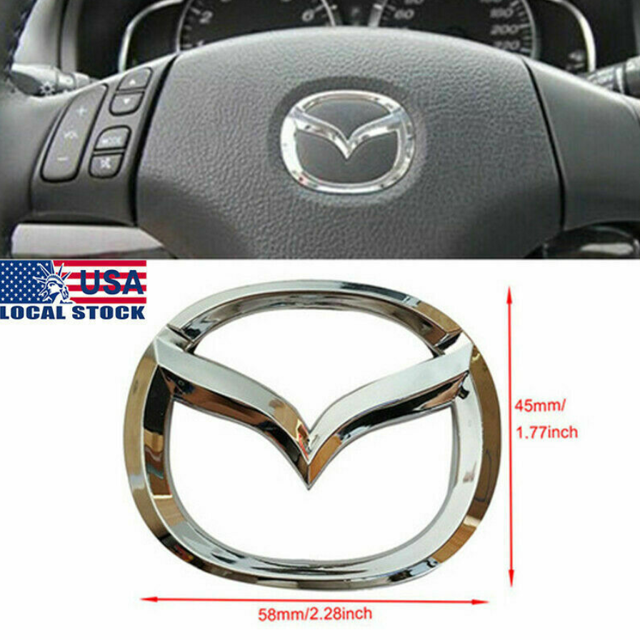 วัดก่อนสั่งซื้อ โลโก้พวงมาลัย อะไหล่เดิม มาสด้า มีขา 5.8 * 4.5 , 6.5 * 5.3  cm Steering Wheel Chrome Logo Emblem For MAZDA 2 3 CX3 CX5