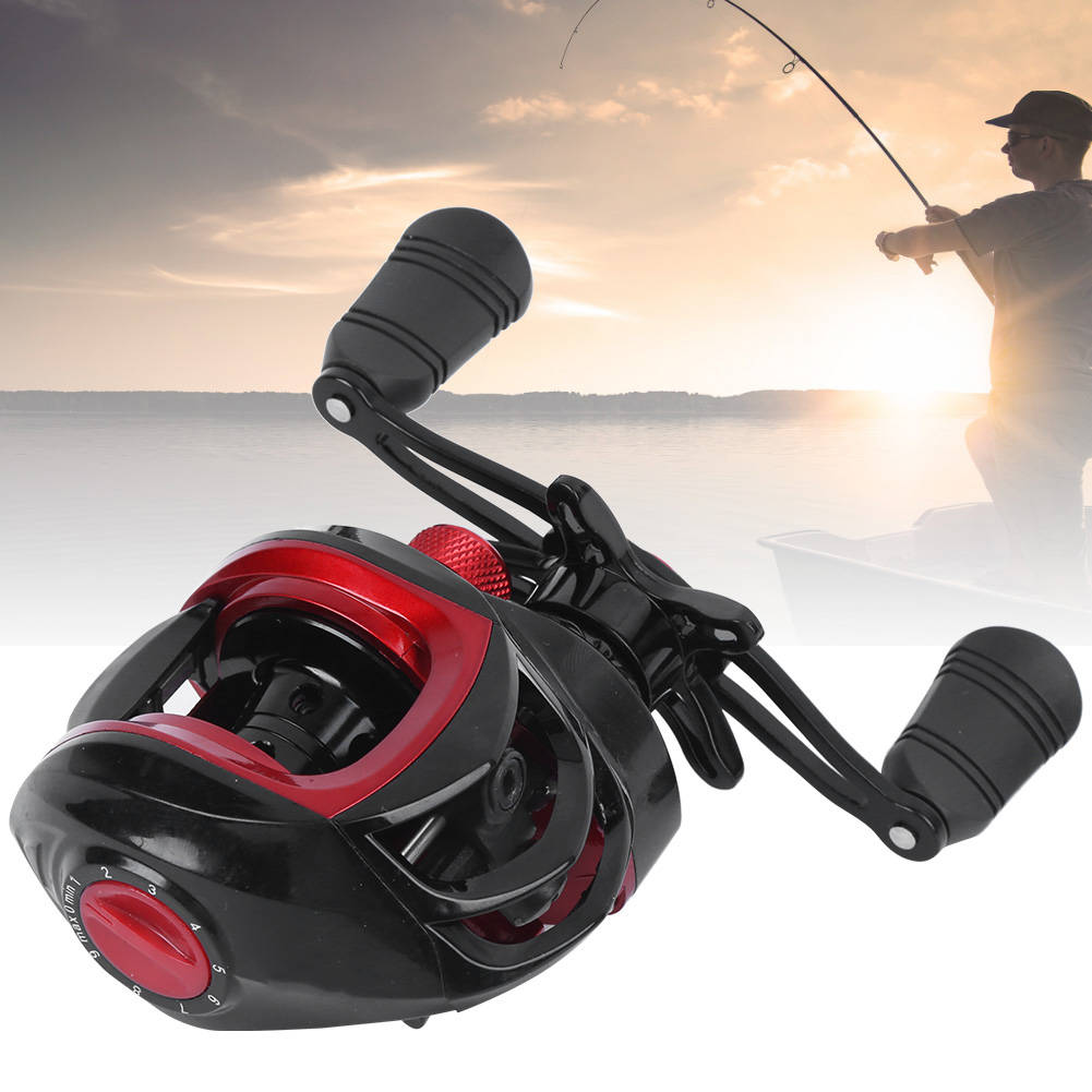 7.2:1 Long Throw Fishing Reel with Magnetic Brake Double Sealed Bearing  17+1 BB Fishing Wheel Black Red