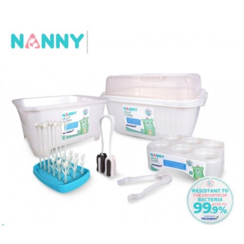Nanny Micro+ แนนนี่ ชุดกล่องอุปกรณ์ล้างและจัดเก็บขวดนม 6 ชิ้น มี Microban ป้องกันแบคทีเรีย