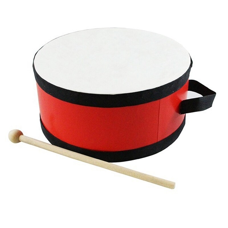 Portable Wooden Polyester Skin Tambourine Drum with Drumstick Percussion Musical Educational Toy Instrument