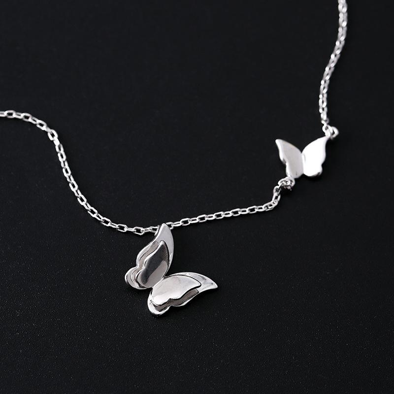 Japanese and Korean s925 silver necklace sweet handmade glossy butterfly with simple collarbone neck chain for female students