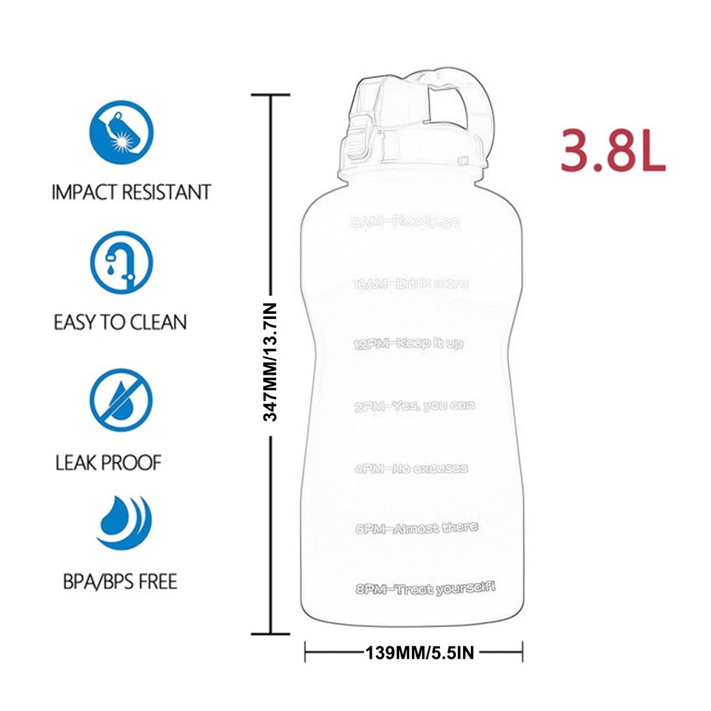 Gallon Sport Water Bottle 3.8/2L Large Capacity Tritan BPA Free Outdoor ...