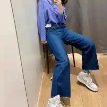 ภาพขนาดย่อของภาพหน้าปกสินค้าhigh waist Gril jeans female loose small with the straight leg hang feeling dragging pants กางเกงยีนส์เอวสูงหญิงหลวมขนาดเล็กวรรคเดียวกันตรงขากว้างลดลงรู้สึกลากกางเกงบา จากร้าน wardrobe บน Lazada ภาพที่ 7