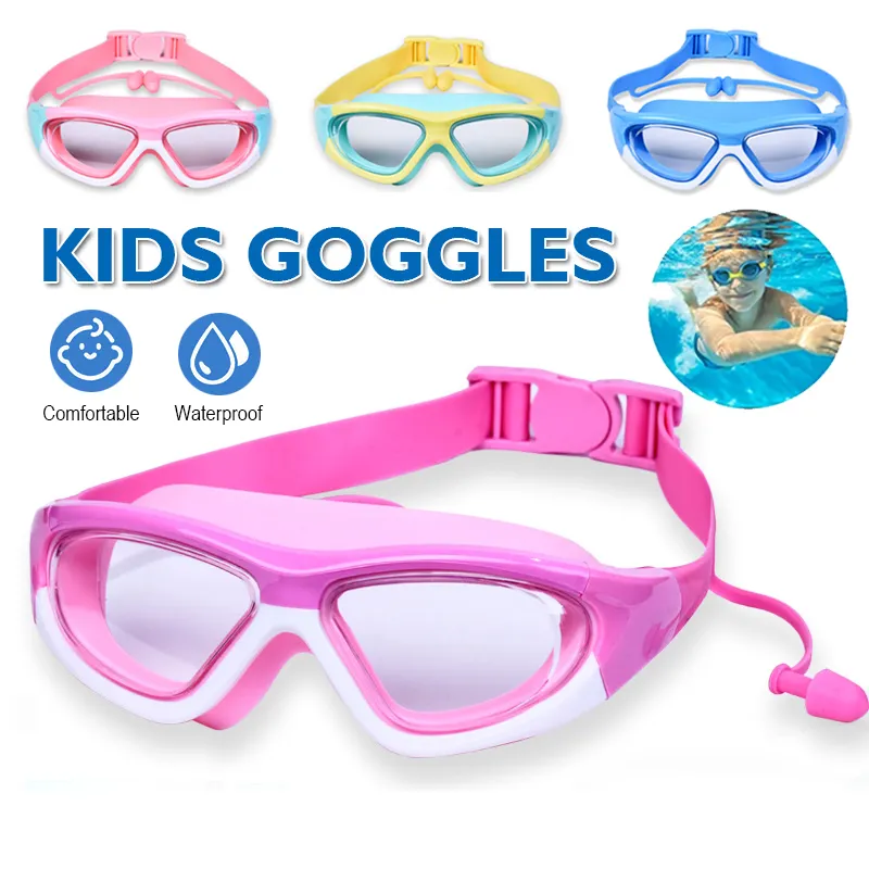 ภาพหน้าปกสินค้าแว่นตาว่ายน้ำ แว่นตาว่ายน้ำเด็ก สีสันสดใส แว่นว่ายน้ำเด็กป้องกันแสงแดด UV ไม่เป็นฝ้า แว่นตาเด็ก แว่นกันน้ำ พร้อมที่อุดหู เลนส์ใส จากร้าน Cute_Baby บน Lazada