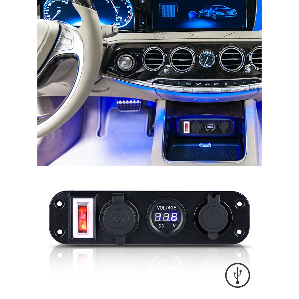 สวิตช์อเนกประสงค์ติดรถยนต์ USB 4-in-1 สำหรับรถยนต์, รถจักรยานยนต์, รถ ATV, เรือ และยานพาหนะต่างๆ หัวชาร์จ USB สามารถชาร์จไฟพร้อมกันได้ทั้ง 2 พอร์ท ใช้งานง่ายและสะดวกสบาย วงจรไฟฟ้าออกแบบมาสำหรับป้องกันการเกิดไฟฟ้าช็อต สามารถใช้งานได้อย่างปลอดภัย