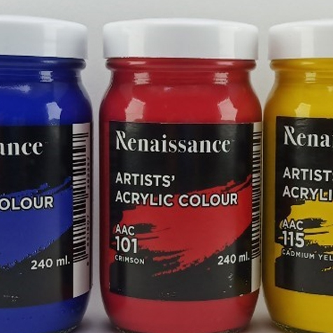สีอะคริลิค Renaissance 240 ml. สีขาว/ สีแดง/ สีเหลือง/ สีน้ำเงิน/ สีดำ Acrylic Colour สี #101 Crimson สี #101 Crimson