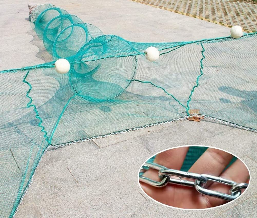 Shrimp Cage Fishing Trap Net Crayfish Catcher Trawl Fishing Cage Prawn Cage 3/6/8/10M Folding Net Cage with Iron Chain Floats Trap for Crabs