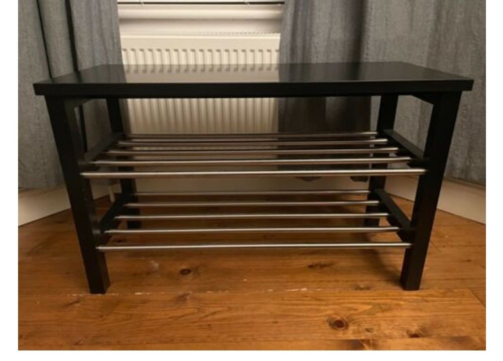 TJUSIG Bench with shoe storage, black 108x34x50 cm (ชูสสิก ชั้นวาง