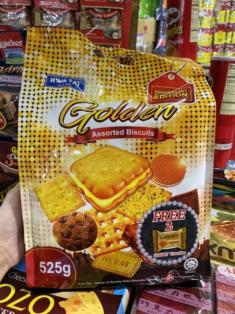 Golden Assorted Biscuits บิสกิต ขนมปังสอดไส้รวมรส จาก Hwa Tai Luxury