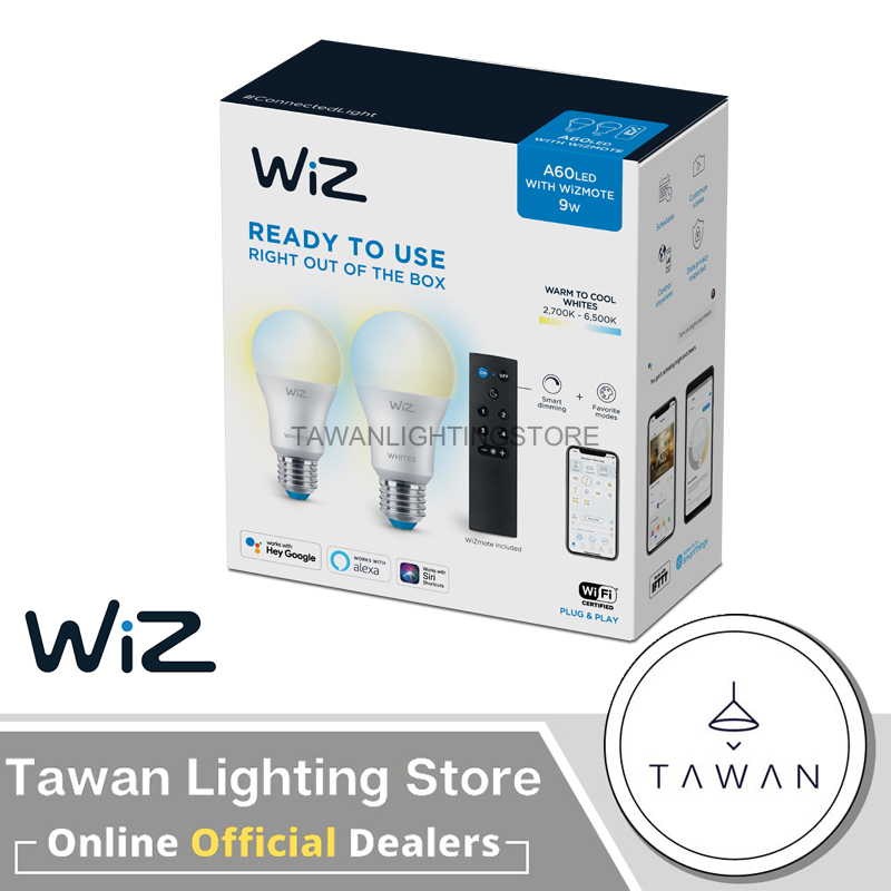 [ประกันศูนย์ 2 ปี] Wiz LED Tunable White Set Bulb 9W(2) + Wizmote  หลอดไฟอัจอริยะ 2 ดวง พร้อมรีโมท 1 ชิ้น