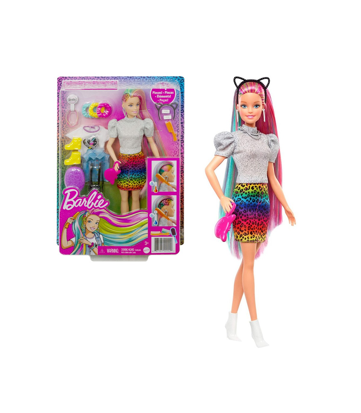 ตุ๊กตาบาร์บี้เสือดาวสายรุ้ง รุ่น GRN81 Barbie Leopard Rainbow Hair Doll GRN81