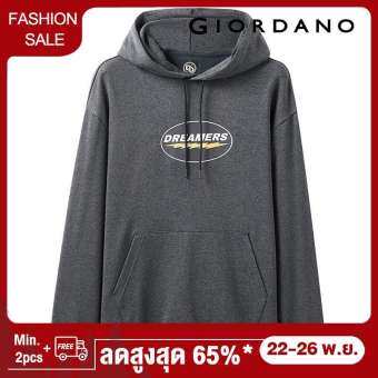Giordano Men เสื้อกันหนาวฮู้ดดี้ มีกระเป๋าล้วงด้านหน้า สกรีนลายข้อความ Free Shipping 01099790