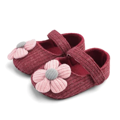 Cute Big Flower Baby Flat Shoes Knitted Cotton Girl Princess Shoes Soft Bottom Non-Slip First Walker Shoes