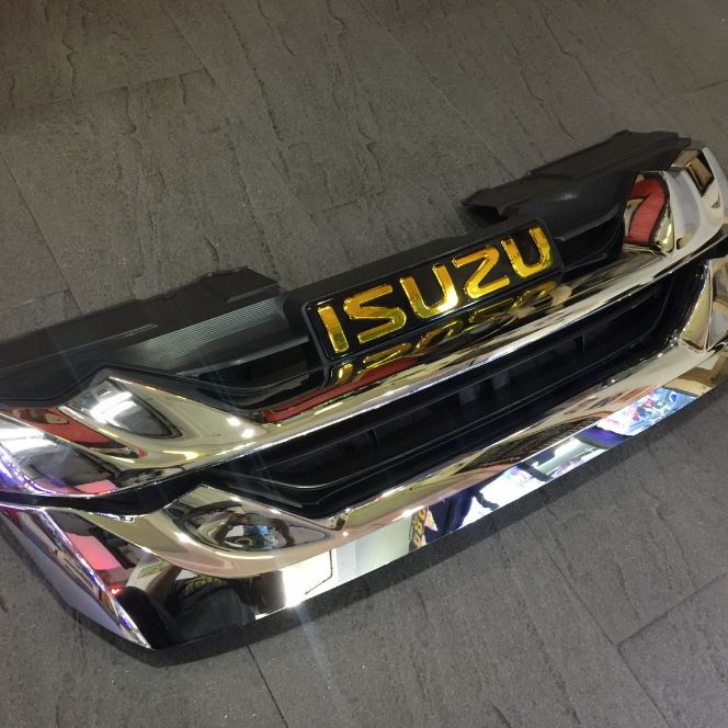 กระจังหน้าแต่ง ISUZU MU-X ปี2012-2015+พร้อมโลโก้ISUZUสีทอง ตรงรุ่น ใส่ได้เลย งานเกรดA สีชุปโครเมียม