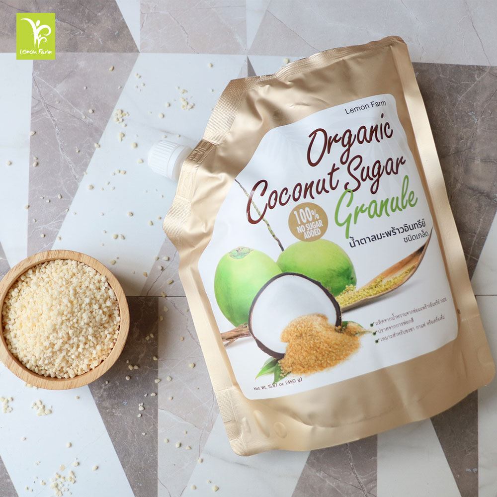 Lemon Farm (เลมอนฟาร์ม) น้ำตาลมะพร้าว Organic ชนิดเกล็ด 450 g / Coconut Sugar ใส่ในเครื่องดื่ม / ปรุงอาหาร