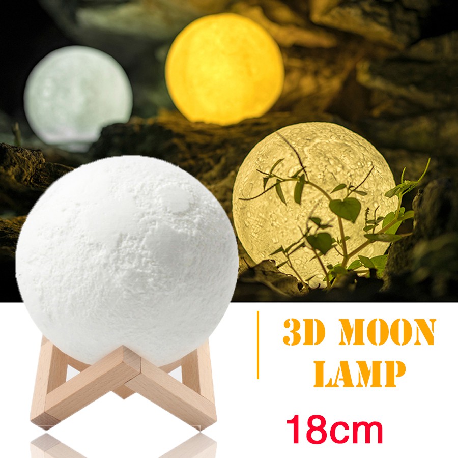 โคมไฟดวงจันทร์ 3 มิติ 18 ซม 3 3D Moon Lamp 18cm สีหรี่แสงได้พร้อมสายชาร์จห้องตกแต่ง โคมไฟ โคมไฟรูปทรงดวงจันทร์ Thejoyful