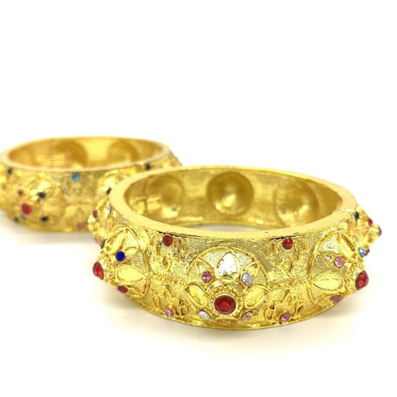 March Jewelry Thai Wedding Traditional Jewelry Diamond Gold Bracelet 2pcs