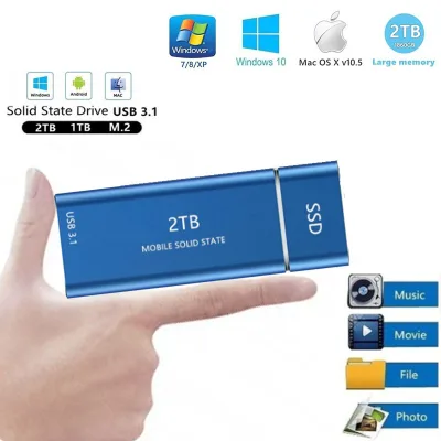 New Mini 2TB SSD High Speed Portable External M.2 Solid State Disk Mass Storage USB 3.1 Type-C Interface 2TB Memory Metal Material Plug and Play
