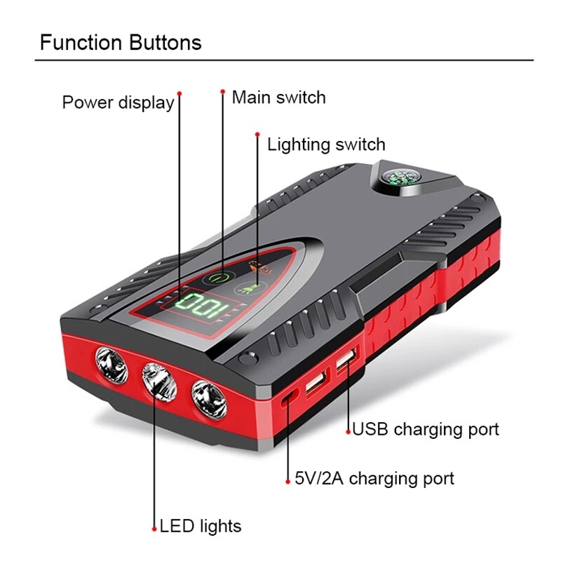 99800mah Power Bank Portable Car Jump Starter Emergency Battery Booster Car  Jump Starter Charger 12V 6.0L