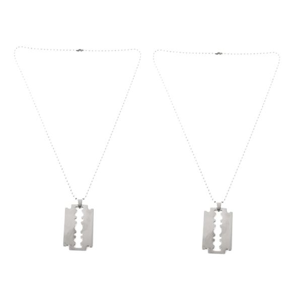 2X Mens Stainless Steel Razor Blade Pendant Chain Necklace Silver