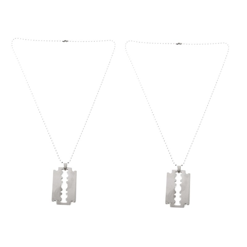 2X Mens Stainless Steel Razor Blade Pendant Chain Necklace Silver