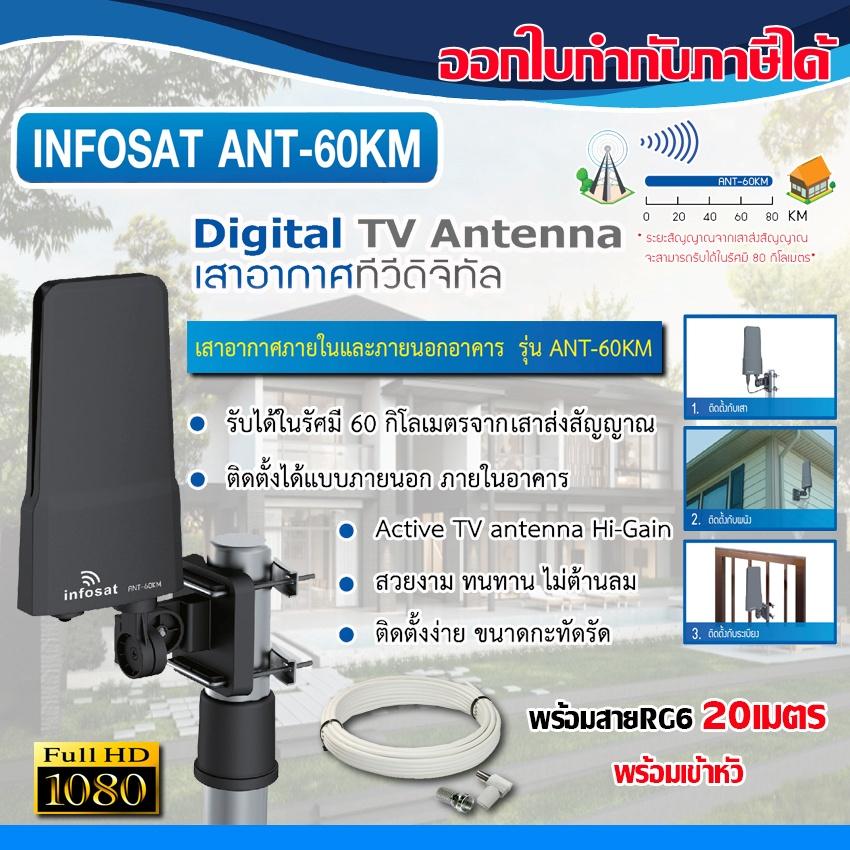 เสาอากาศทีวีดิจิตอล INFOSAT ANT-60KM พร้อมสาย20เมตร