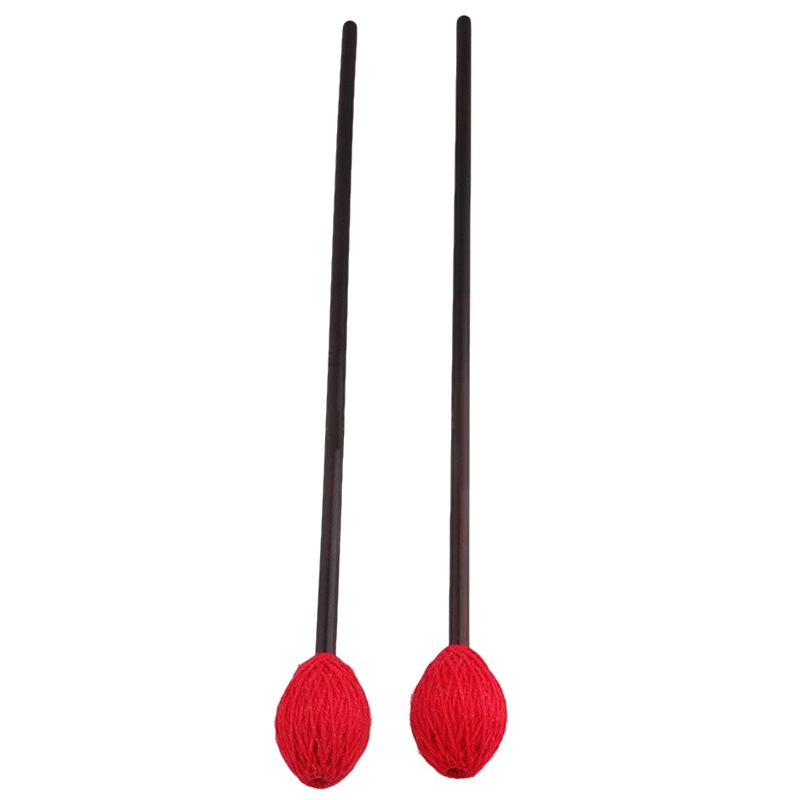 16 Inch Red Dark Brown Medium Hard Marimba Mallets 34Mm Yarn Head Maple Shaft For Percussion Instruments