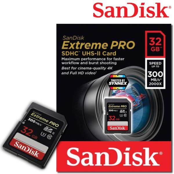 SanDisk Extreme PRO SDHC UHS-II SDCards ความจุ 32 GB ความเร็วอ่าน 300 MB/S (SDSDXPK_032G_GN4IN) Memory เมมโมรี่ การ์ด แซนดิส ซินเน็ค สำหรับกล้องDSLR กล้องถ่ายภาพ กล้องถ่ายรูป กล้องโปร มิลเลอร์เลส รับประกัน Lifetime ปี โดย Synnex (สีดำ)