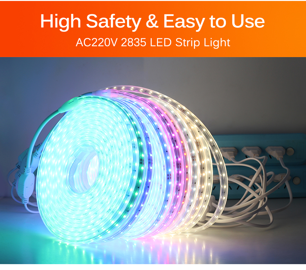 2835 Led Light Strip Ac 220v Ip67 Waterproof Multi Color Lights High Brightness 60ledsm Flexible 