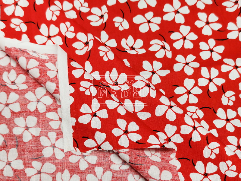 ผ้าเมตร ผ้าหลา ผ้าคอตต้อน 100% ลายดอกยี่โถ หน้ากว้าง 45 นิ้ว  สี แดง