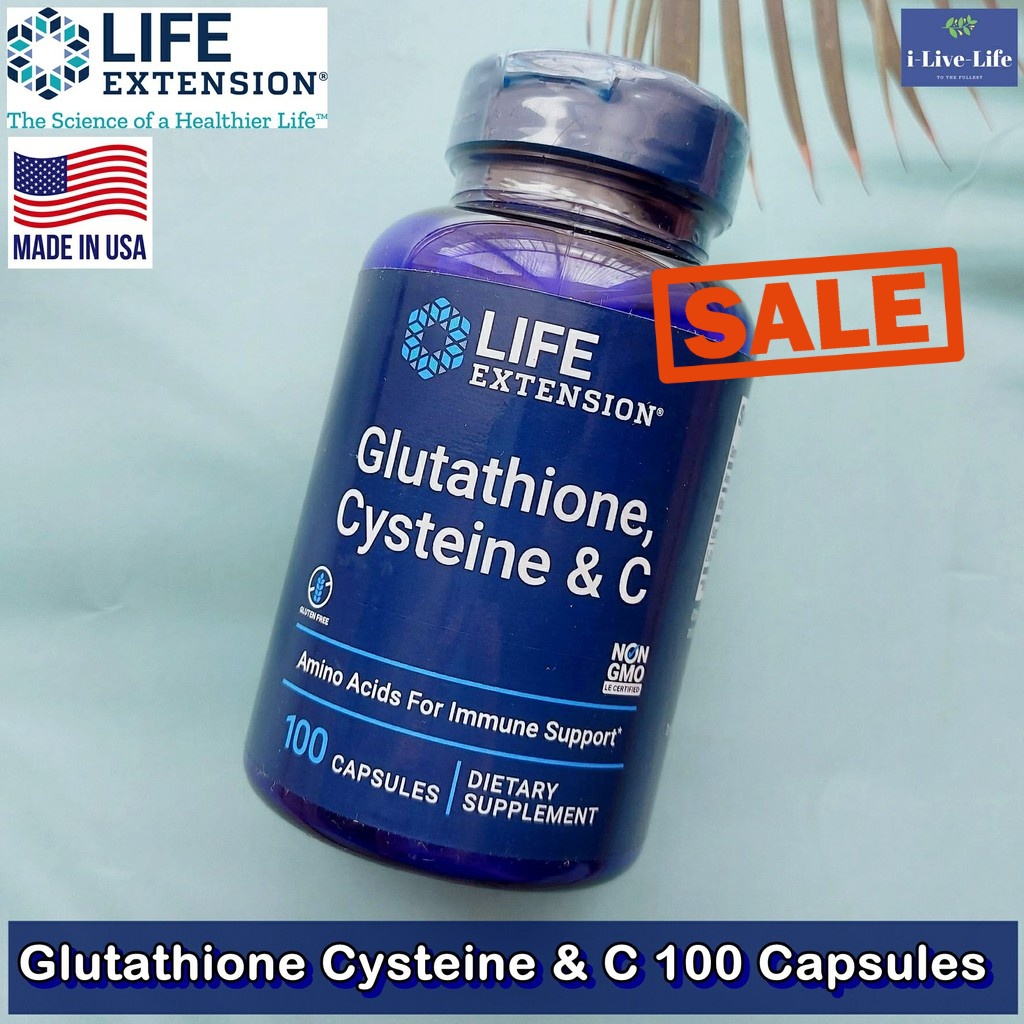 10%Sale!! EXP 07/2026 กลูตาไธโอน ซีสเทอีน & ซี Glutathione Cysteine & C 100 Capsules - Life Extension แอล-ซิสเทอีน วิตามินซี