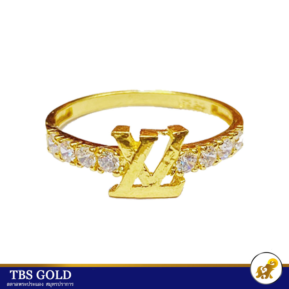 TBS แหวนทองครึ่งสลึง เพชรสวิสแอลวี LV หนัก 1.9 กรัม ทองคำแท้96.5% ขายได้ จำนำได้ มีใบรับประกัน