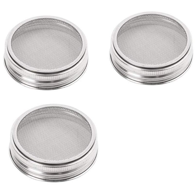 Set Of 3 Stainless Steel Sprouting Jar Lid Kit For Superb Ventilation Fit For Wide Mouth Mason Jars Canning Jars For Making Organic Sprout Seeds In Your House/Kitchen