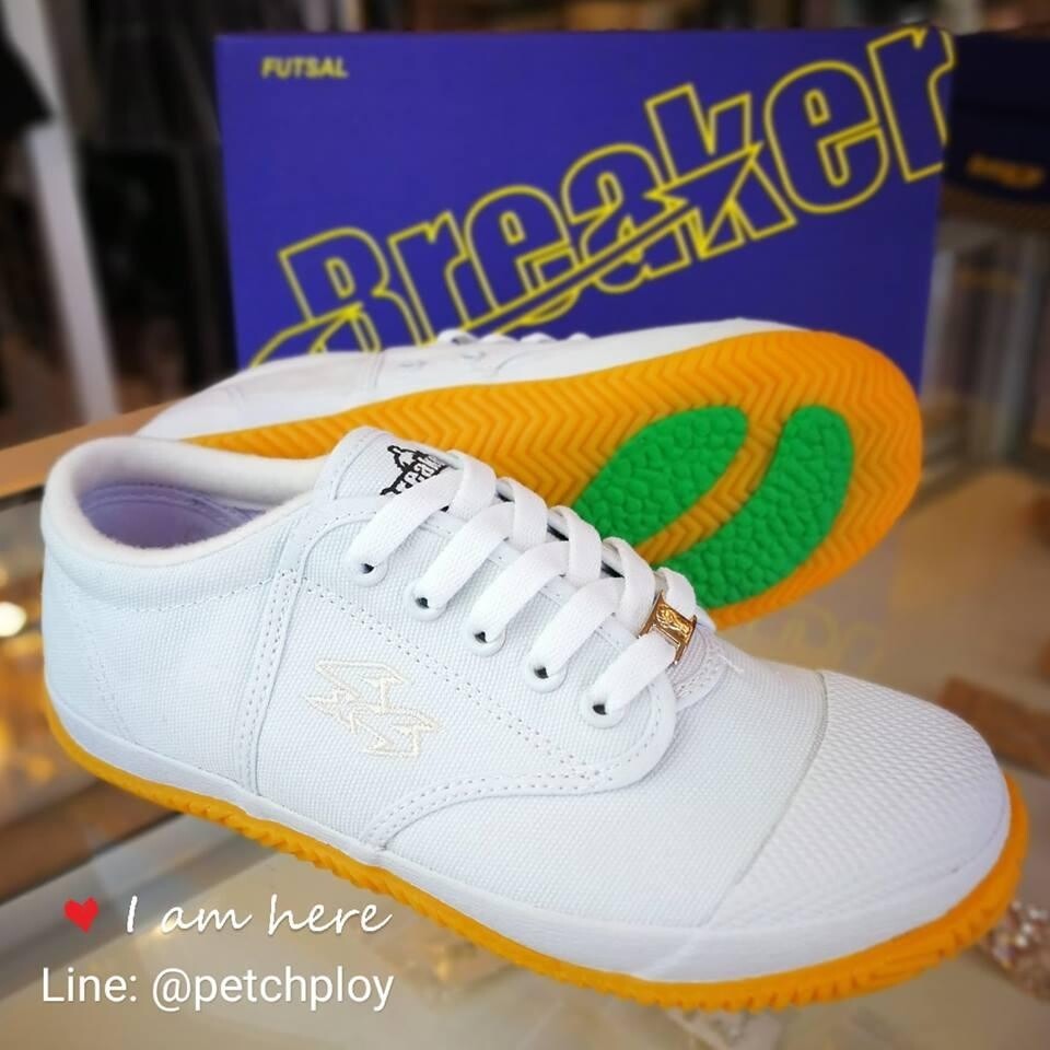 [BK4] Breaker รองเท้าผ้าใบนักเรียน ฟุตซอลเบรกเกอร์ สีขาวผูกเชือก เบอร์ 29-45