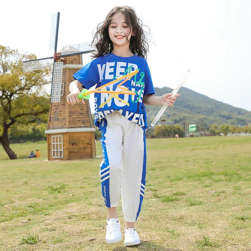 สาวฤดูร้อนชุดต่างประเทศ2021ใหม่แฟชั่นเกาหลีสุทธิสีแดง4-13ปีสาวแขนสั้นน้ำสองชิ้น