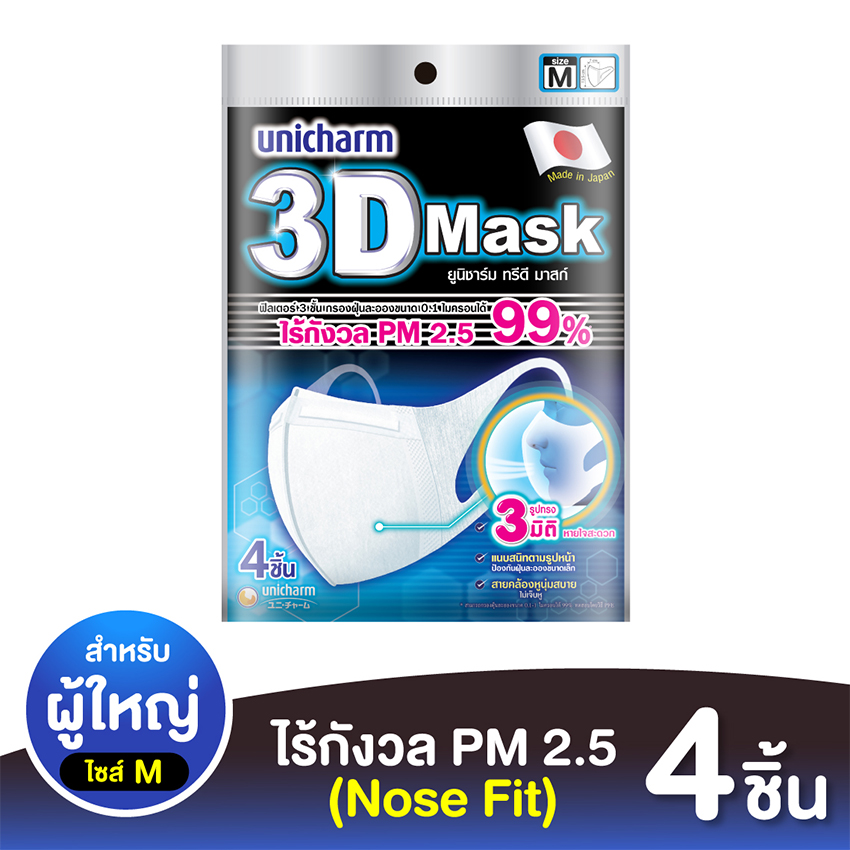 UNICHARM ยูนิชาร์ม หน้ากากป้องกัน PM 2.5 ขนาด M 4 ชิ้น