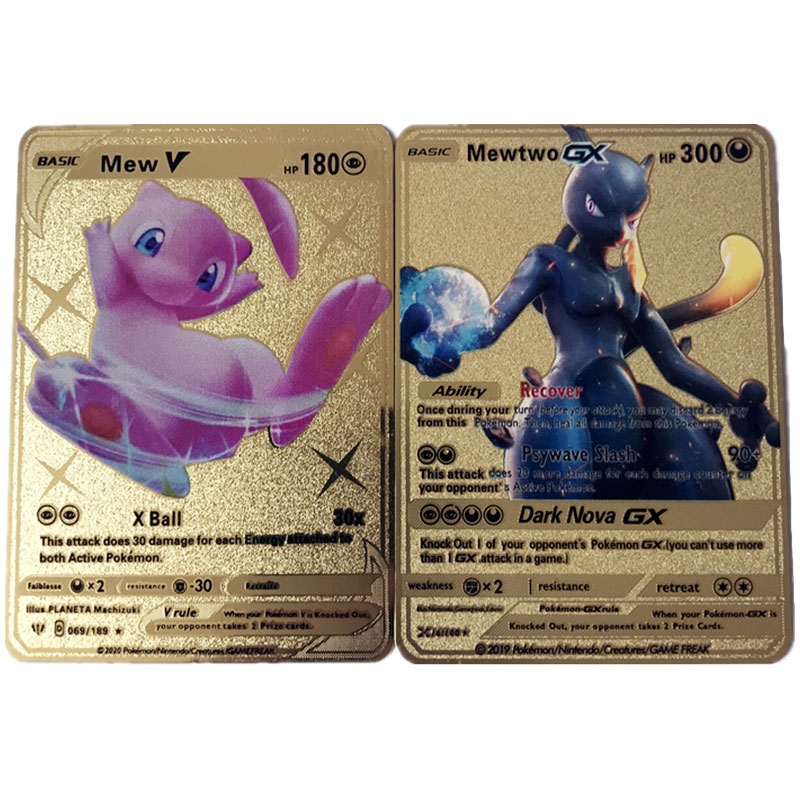 Pokémon Metal Gold Collection Cards, Mewtwo, Mew, V, Pikachu, Vmax