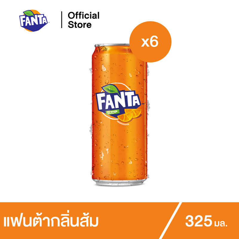 แฟนต้า น้ำอัดลม น้ำส้ม 325 มล. 6 กระป๋อง Fanta Soft Drink Orange 325ml Pack 6