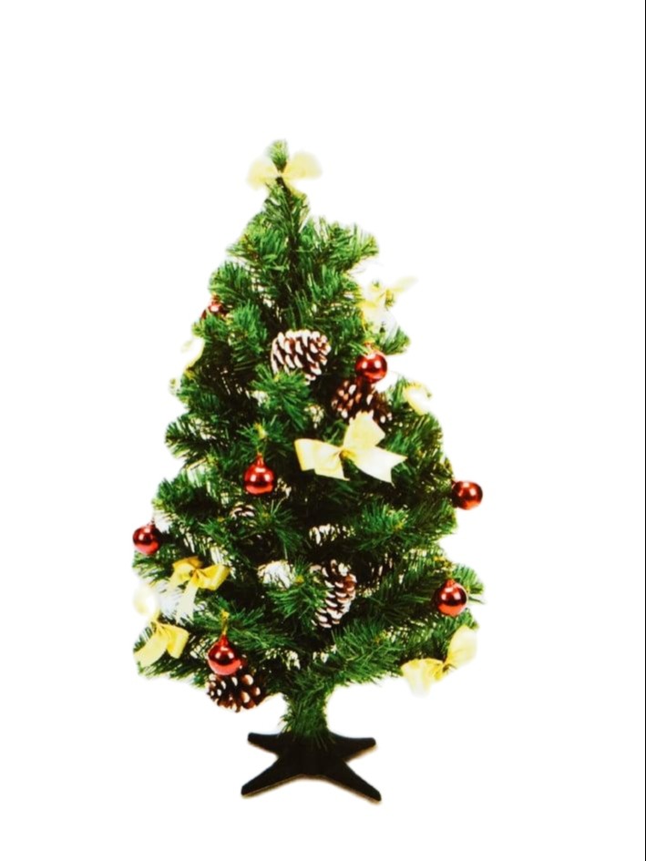 ต้นคริสต์มาสปลอมพร้อมตกแต่ง ขนาด 2 ฟุต/ 60 ซม. ขาพลาสติก ตกแต่งโบว์และลูกบอล (ตามภาพ) สีเขียว Christmas tree X-mas DIY 2 Ft / 60 cm / Green