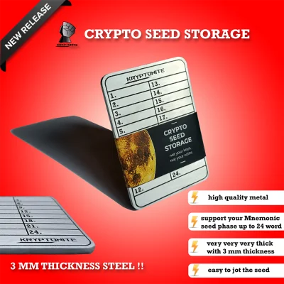 Kryptonite Cryptosteel Cryptocurrency seed storage Crypto Steel แผ่นโลหะบันทึก Seed Phrase หนาพิเศษ 3 mm. สำหรับ Hard wallet Cold wallet Trezor Ledger Nano Metamask SafePal Cryptocurrency wallet D'CENT KeepKey