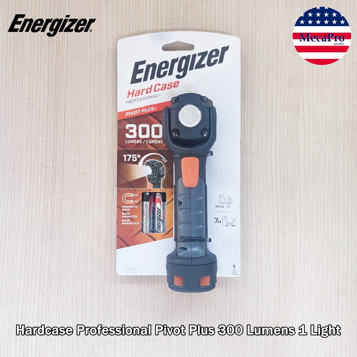 Professional Work Light Energizer Hardcase Professional Pivot Plus  Flashlight - 300 Lumens With Swivel Head \u0026 Magnetic Base Big Dog Sports  Apparel, image size:1228x1228