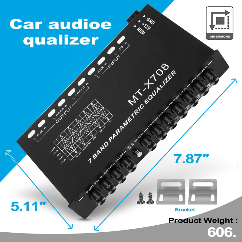 Car Audio Equalizer, Adjustable EQ Car Amplifier Graphic Equalizer with CD/AUX Input Select Switch,Black