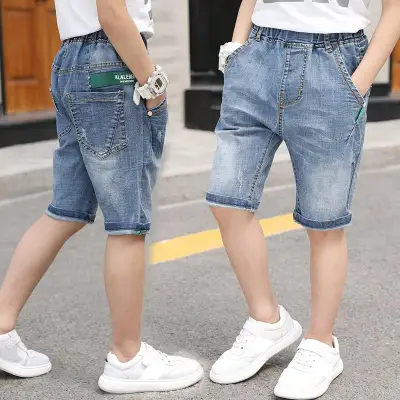 IENENS 5-13 Years Kids Baby Boy Casual Clothes Trousers Boys Slim Straight Jeans Young Children Fashion Denim Clothing Shorts Pants Elastic Waist Pants