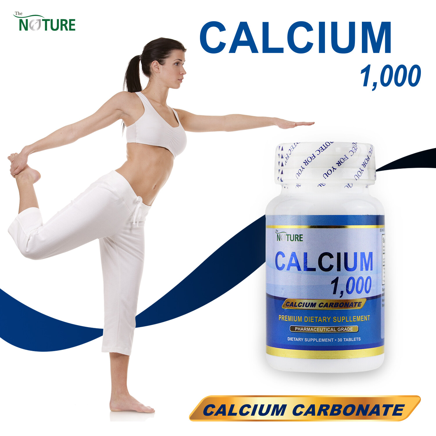 แคลเซียม 1,000 แคลเซียม คาร์บอเนต เดอะ เนเจอร์  CALCIUM THE NATURE Calcium Carbonate 1 ขวด บรรจุ 30 เม็ด บำรุงกระดูก